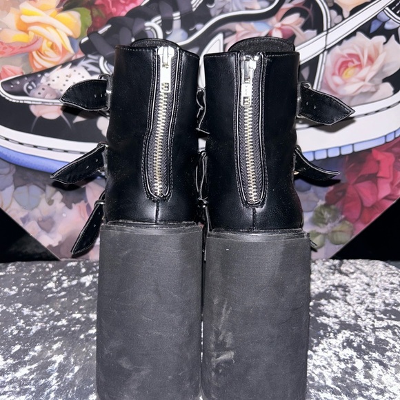 Demonia Black Chunky Platform Shoes with Thick Straps and High Sole - Picture 5 of 6